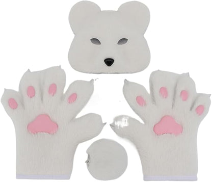 Faux fur wolf paw gloves with non-slip cat pad three-piece set, suitable for cosplay, Christmas, and Halloween party costumes