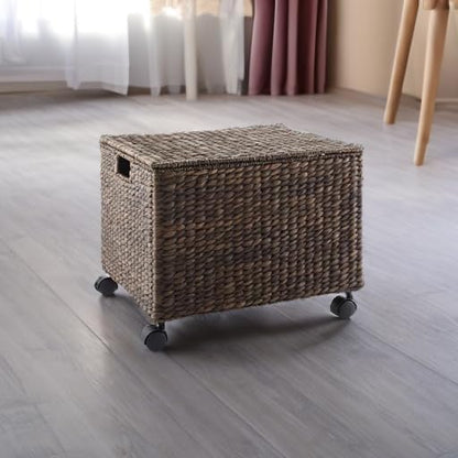 Casafield Rolling Filing Cabinet, Espresso Dark Brown - Water Hyacinth File Organizer with Lid and Wheels, Home Office Storage for Hanging Folders