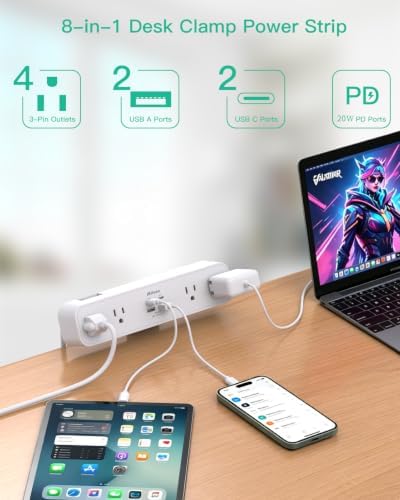 Mifaso PD20W USB C Desk Clamp Power Strip, 1080J Surge Protector