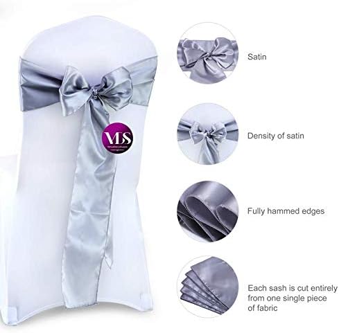 VDS Satin Chair Sashes Chair Cover Back Tie Sateen Bows Ribbon for Wedding Birthday Graduation Engagement Ceremony Event Party Banquet Venue Hotel All Dining Chair Décor (300PC)(Light Silver Grey)