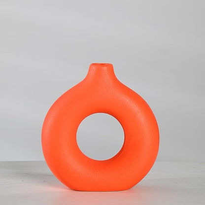 Modern Donut-Shaped Decorative Vases, Handmade Minimalist Boho ins Style, Modern Vase for Home Decor for Wedding Dinner Table Party Living Room Office Bedroom (Orange, Small)