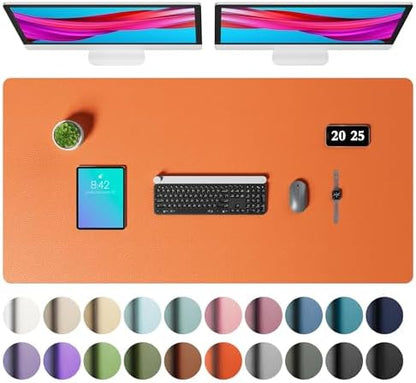 Aothia Faux Leather Desk Mat – Large Mouse Pad, Non-Slip PU Leather Blotter, Waterproof Writing Surface for Office and Home (Hermes Orange, 47.2" x 23.6")