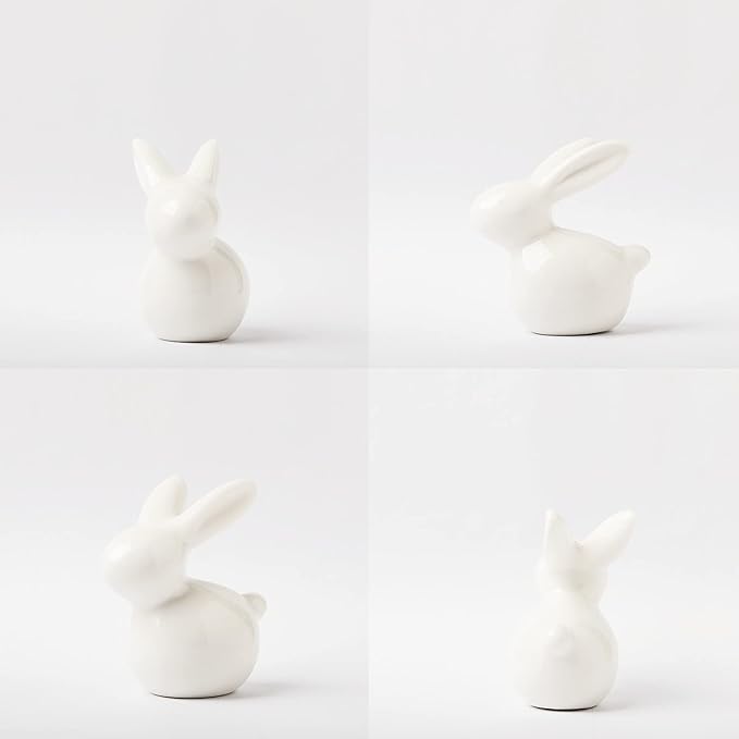 GOODSTART Ceramic Rabbit Ceramic Bunny Figurine Porcelain Modern Art Home Decor, A Set of 2 Rabbit Decor, Easter Bunny Rabbits, Easter Decorations for Home