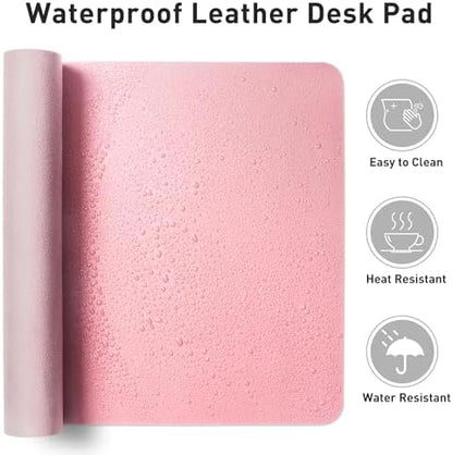 Aothia Faux Leather Desk Mat – Large Mouse Pad, Non-Slip PU Leather Blotter, Waterproof Writing Surface for Office and Home (Fairy Pink, 47.2" x 23.6")