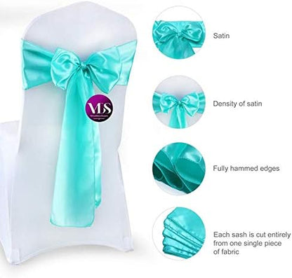 VDS Satin Chair Sashes Chair Cover Back Tie Sateen Bows Ribbon for Wedding Birthday Graduation Engagement Ceremony Event Party Banquet Venue Hotel All Dining Chair Decoration (50PC) (Sea Green)