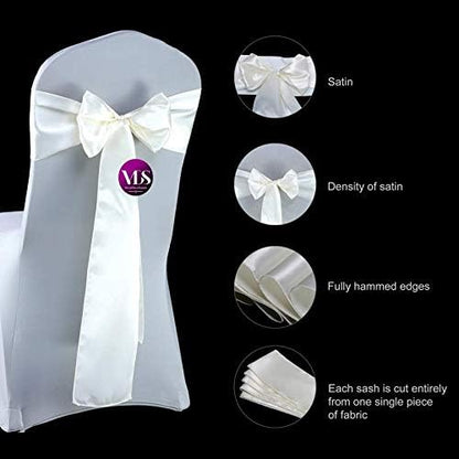 VDS Satin Chair Sashes Chair Cover Back Tie Sateen Bows Ribbon for Wedding Birthday Graduation Engagement Ceremony Event Party Banquet Venue Hotel All Dining Chair Decoration (10PC) (Ivory)
