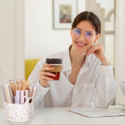 SKYDUE Rotating Pencil Pen Holder for Desk, Pencil Cup with 5 Slots