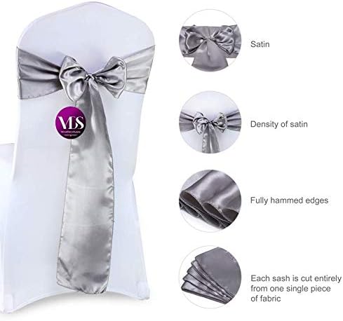 VDS Satin Chair Sashes Chair Cover Back Tie Sateen Bows Ribbon for Wedding Birthday Graduation Engagement Ceremony Event Party Banquet Venue Hotel All Dining Chair Decoration (250PC) (Silver Grey)