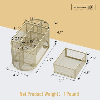 SUPEASY Mesh Desk Organizer, Desk Accessories & Workspace Organizers with Drawers, Pencil Holder for Desk with 9 Compartments for Office Suppliess, 8.6 x 4.3 x 4.1 Inch, Yellow