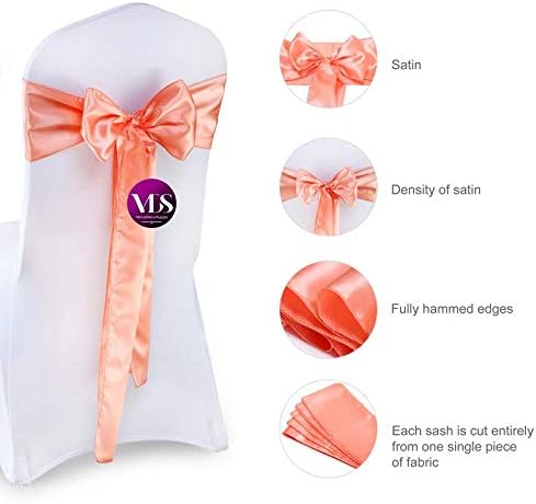 VDS Satin Chair Sashes Chair Cover Back Tie Sateen Bows Ribbon for Wedding Birthday Graduation Engagement Ceremony Event Party Banquet Venue Hotel All Dining Chair Decoration (125PC) (Peach)