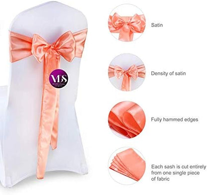 VDS Satin Chair Sashes Chair Cover Back Tie Sateen Bows Ribbon for Wedding Birthday Graduation Engagement Ceremony Event Party Banquet Venue Hotel All Dining Chair Decoration (25PC) (Peach)