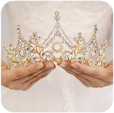 Wekicici Baroque Queen Crown Gold Crystal Tiara Rhinestone Princess Wedding Headband for Women Birthday Pageant Party(Gold)