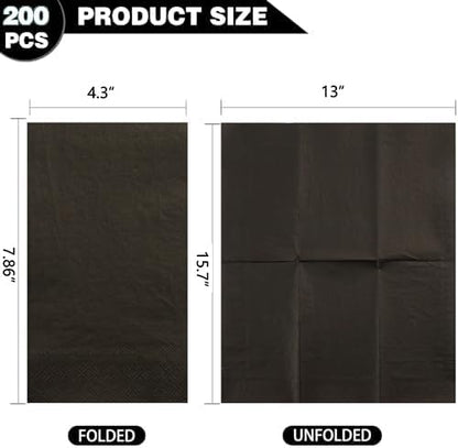 BUCLA 200-Count 3-Ply Disposable Black Napkins - Black Paper Napkins Premium Quality - Halloween Dinner Napkins Soft, Absorbent for Kitchen, Parties, Weddings, Halloween &New Year