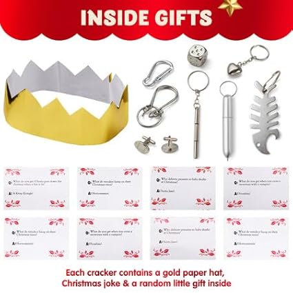 JOYIN 8 Pack Christmas Non-Snap Party Favor, Red Check Plaid Party Table Favor Includes Party Hat, Jokes & Gifts, Xmas Gifts Prizes for Christmas Holiday Dinner Traditions Supplies