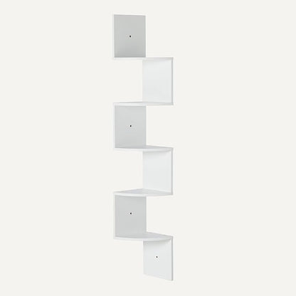 Amazon Basics 5-Tier Corner Shelf, Wall-Mounted, Set of 1, Floating Corner Bookshelf for Living Room, Bedroom, Bathroom, Home Office, 7.8"D x 48.5"W x 7.8"H (Inches), White