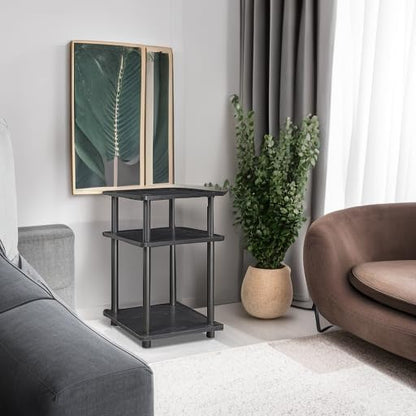 Furinno TURN-N-TUBE Side Table, 3-Tier End Table, Open Shelves Nightstand, Night Stand, Bedside Table, Easy Assembly, for Living Room, Bedroom, Blackwood | Easy Assembly, Multipurpose