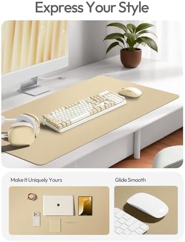YSAGi Leather Desk Pad Protector, Office Desk Mat, Large Mouse Pad, Non-Slip PU Leather Desk Blotter, Laptop Desk Pad, Waterproof Desk Writing Pad for Office and Home (Gold, 31.5" x 15.8")
