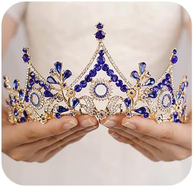 Wekicici Baroque Queen Crown Blue Crystal Tiara Rhinestone Princess Wedding Headband for Women Birthday Pageant Party(Blue)