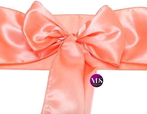 VDS Satin Chair Sashes Chair Cover Back Tie Sateen Bows Ribbon for Wedding Birthday Graduation Engagement Ceremony Event Party Banquet Venue Hotel All Dining Chair Decoration (100PC) (Peach)