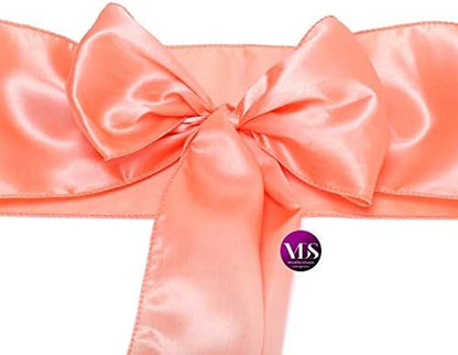 VDS Satin Chair Sashes Chair Cover Back Tie Sateen Bows Ribbon for Wedding Birthday Graduation Engagement Ceremony Event Party Banquet Venue Hotel All Dining Chair Decoration (100PC) (Peach)