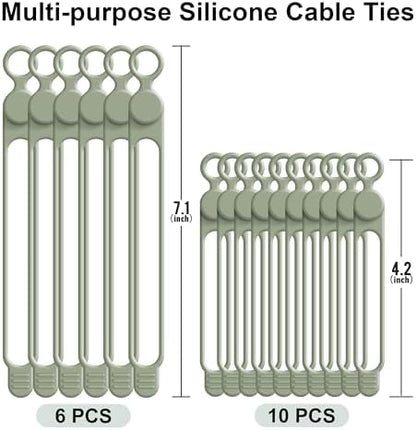 Silicone Cable Ties, Cord Organizer Cable Management,2Sizes-Green