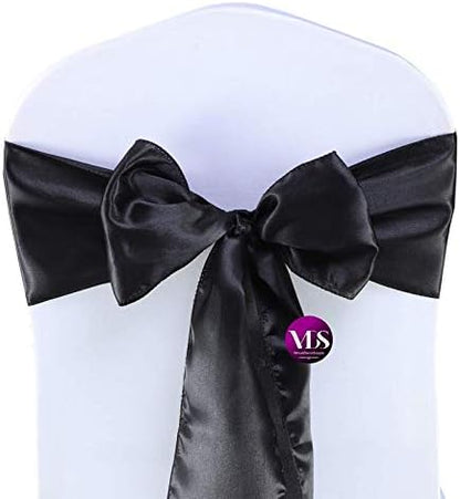 VDS Satin Chair Sashes Chair Cover Back Tie Sateen Bows Ribbon for Wedding Birthday Graduation Engagement Ceremony Event Party Banquet Venue Hotel All Dining Chair Decoration (125PC) (Black)