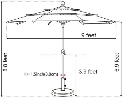 EliteShade USA 10-Year-Non-Fading Solar 9ft 3 Tiers Market Umbrella with 80 LED Lights Patio Umbrellas Outdoor Table with Ventilation,Black
