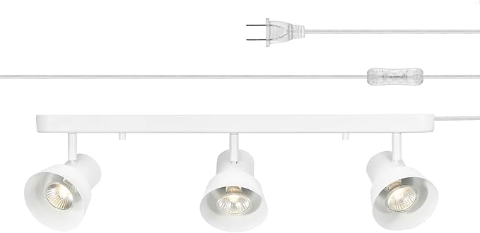 GLOBE Electric 64000116 22" 3-Light Plug-in Track Lighting, Matte White, Pivoting Heads, 15-Foot Cord, in-Line on/Off Rocker Switch, Modern Ceiling Light Fixture for Apartment or Renters