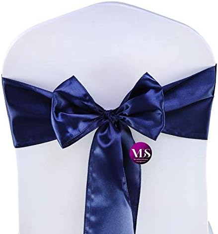 VDS Satin Chair Sashes Chair Cover Back Tie Sateen Bows Ribbon for Wedding Birthday Graduation Engagement Ceremony Event Party Banquet Venue Hotel All Dining Chair Decoration (50PC) (Navy Blue)