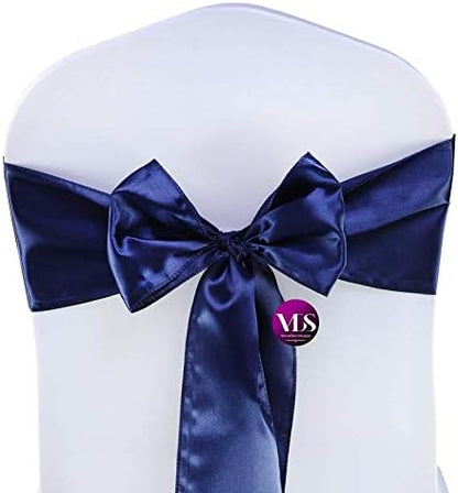 VDS Satin Chair Sashes Chair Cover Back Tie Sateen Bows Ribbon for Wedding Birthday Graduation Engagement Ceremony Event Party Banquet Venue Hotel All Dining Chair Decoration (25PC) (Navy Blue)