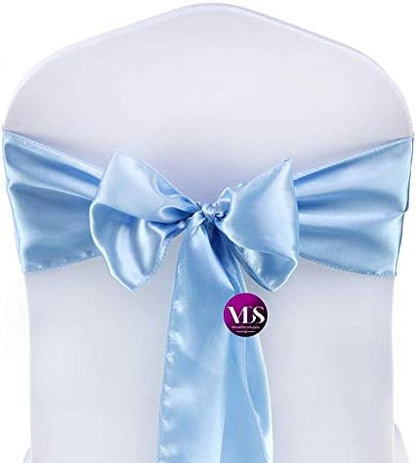 VDS Satin Chair Sashes Chair Cover Back Tie Sateen Bows Ribbon for Wedding Birthday Graduation Engagement Ceremony Event Party Banquet Venue Hotel All Dining Chair Decoration (250PC) (Baby Blue)