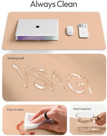 YSAGi Leather Desk Protector, Office Mat, Large Mouse Mat, Non-Slip PU Leather Blotter, Laptop Desk Mat, Waterproof Writing Pad for Office and Home(Latte, 42" x 17.2")