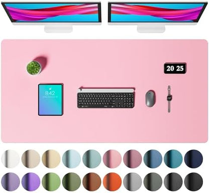 Aothia Faux Leather Desk Mat – Large Mouse Pad, Non-Slip PU Leather Blotter, Waterproof Writing Surface for Office and Home (Fairy Pink, 47.2" x 23.6")