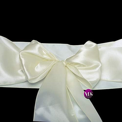 VDS Satin Chair Sashes Chair Cover Back Tie Sateen Bows Ribbon for Wedding Birthday Graduation Engagement Ceremony Event Party Banquet Venue Hotel All Dining Chair Decoration (150PC) (Ivory)