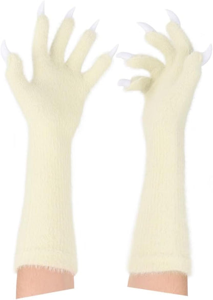 Faux fur wolf paw gloves with non-slip cat pad three-piece set, suitable for cosplay, Christmas, and Halloween party costumes