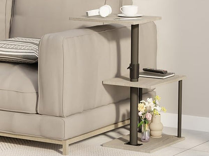 Swivel Side Table for Couch Arm, Adjustable C End Table for Recliner or Bed, Tv Trays with Storage Shelf for Small Spaces Small Nightstand Table for Living Room, Bedroom，2pc