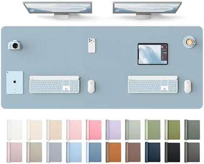 YSAGi Leather Desk Protector, Office Mat, Large Mouse Mat, Non-Slip PU Leather Blotter, Laptop Desk Mat, Waterproof Writing Pad for Office and Home(Ice Blue, 63" x 24")