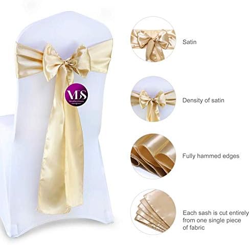 VDS Satin Chair Sashes Chair Cover Back Tie Sateen Bows Ribbon for Wedding Birthday Graduation Engagement Ceremony Event Party Banquet Venue Hotel All Dining Chair Decoration (200PC) (Champagne)