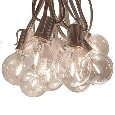 Hometown Evolution, Inc. G50 2" LED Filament Outdoor Patio String Lights with 0.6 Watt Light Bulbs (G50 LED - White Wire, 10 ft)