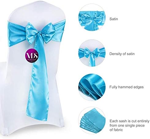 VDS Satin Chair Sashes Chair Cover Back Tie Sateen Bows Ribbon for Wedding Birthday Graduation Engagement Ceremony Event Party Banquet Venue Hotel All Dining Chair Decoration (200PC) (Turquoise)