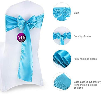 VDS Satin Chair Sashes Chair Cover Back Tie Sateen Bows Ribbon for Wedding Birthday Graduation Engagement Ceremony Event Party Banquet Venue Hotel All Dining Chair Decoration (300PC) (Turquoise)