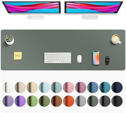 Aothia Faux Leather Desk Mat - Non-Slip PU Leather Desk Blotter, Waterproof Writing Surface, Large Desk Pad for Office & Home (Jungle Green, 55" x 17")