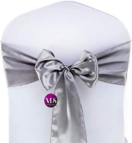 VDS Satin Chair Sashes Chair Cover Back Tie Sateen Bows Ribbon for Wedding Birthday Graduation Engagement Ceremony Event Party Banquet Venue Hotel All Dining Chair Decoration (300PC) (Silver Grey)
