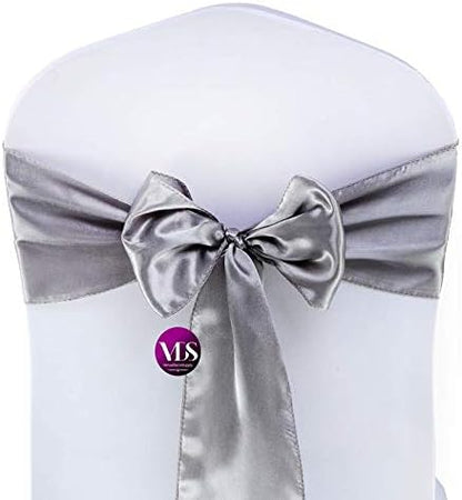 VDS Satin Chair Sashes Chair Cover Back Tie Sateen Bows Ribbon for Wedding Birthday Graduation Engagement Ceremony Event Party Banquet Venue Hotel All Dining Chair Decoration (25PC) (Silver Grey)