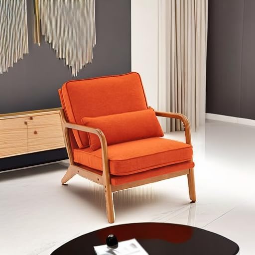 Bonnlo Burnt Orange Accent Chairs Set of 2, Upholstered Mid Century Modern Lounge Chairs Reading Chairs Side Sitting Chair Solid Wood Farmhouse Armchairs for Living Room, Bedroom, Guest Room