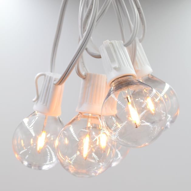 Hometown Evolution, Inc. G50 2" LED Filament Outdoor Patio String Lights with 0.6 Watt Light Bulbs (G50 LED Plastic - White Wire, 25 ft)