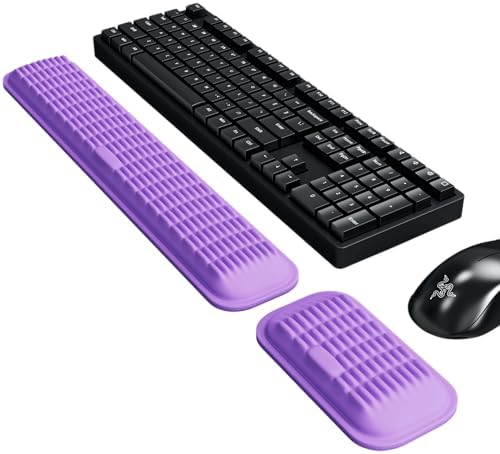 MEKASS Ergonomic Wrist Rest for Keyboard and Mouse, Soft Memory Foam Keyboard Wrist Rest Set with Non-Slip Silicone Base, Easy Typing, Pain Relief, Comfort for Office, Work, Gaming (Purple)