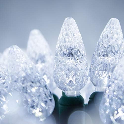 24 ft 70 Count C6 LED Cool White Christmas Lights, Green Wire Indoor/Outdoor Commercial Grade String for Holiday and Tree Lighting