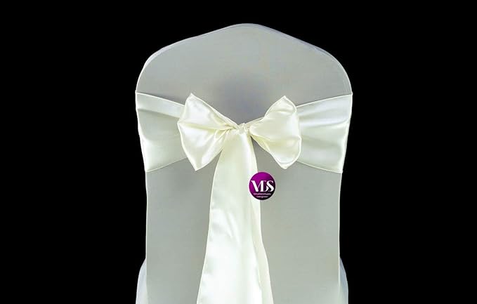 VDS Satin Chair Sashes Chair Cover Back Tie Sateen Bows Ribbon for Wedding Birthday Graduation Engagement Ceremony Event Party Banquet Venue Hotel All Dining Chair Decoration (50PC) (Ivory)