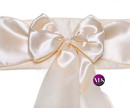 VDS Satin Chair Sashes Chair Cover Back Tie Sateen Bows Ribbon for Wedding Birthday Graduation Engagement Ceremony Event Party Banquet Venue Hotel All Dining Chair Decoration (125PC) (Cream)